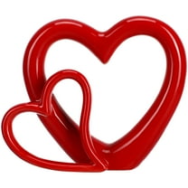 PTOOTP Red Ceramic Heart Wedding Figurine, and Easy to Clean for Decor