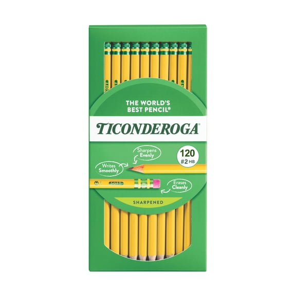 Ticonderoga Wood Pencils, Presharpened, #2 HB .3 mm Lead, Yellow, 120 Count