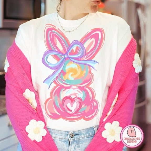 PNG image of a stylish bunny with a bow "The Lord has risen", Easter PNG image, classic Easter PNG image, Easter PNG image for girls, preppy style Easter PNG image.