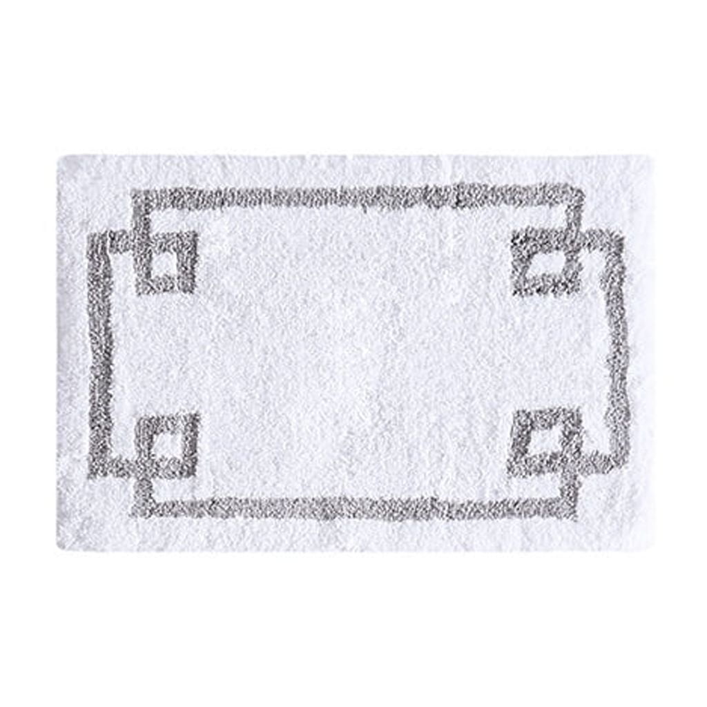 White Cotton Tufted Bath Rug with Gray Border