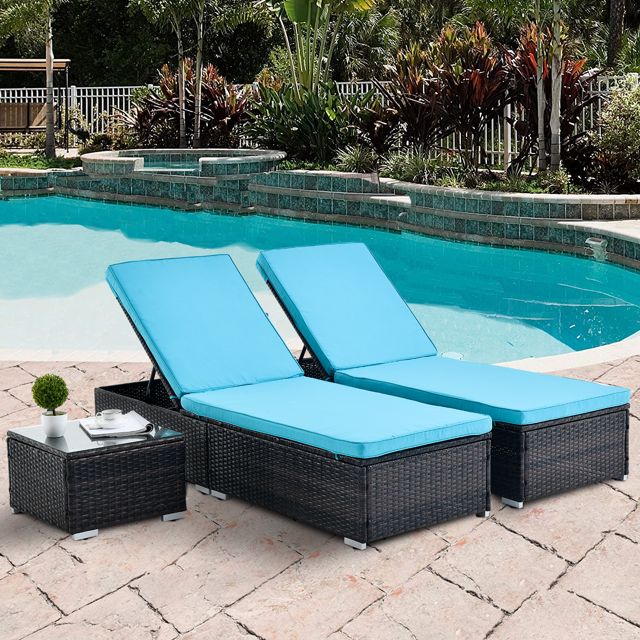 PNGCAN Outdoor Patio Chaise Lounge Chair Lying in bed with PE Rattan