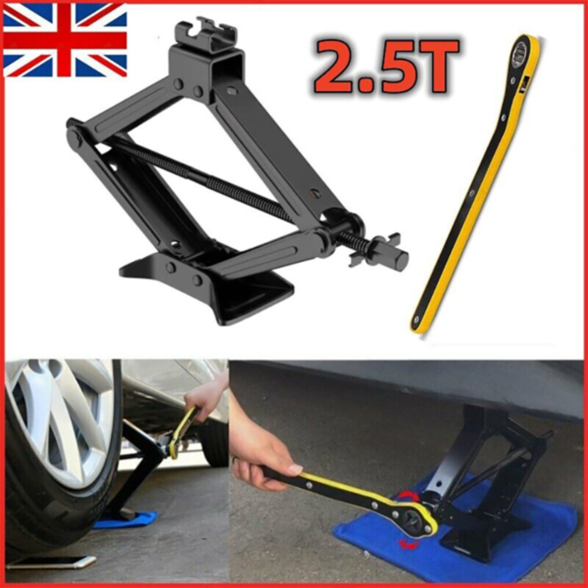 PNGCNG 2.5 Ton Tonne Scissor Jack Lift Wind Up for Car Van Garage w