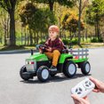 PNGCNG Green 12V7AH BatteryPowered Toy Tractor with Trailer Remote