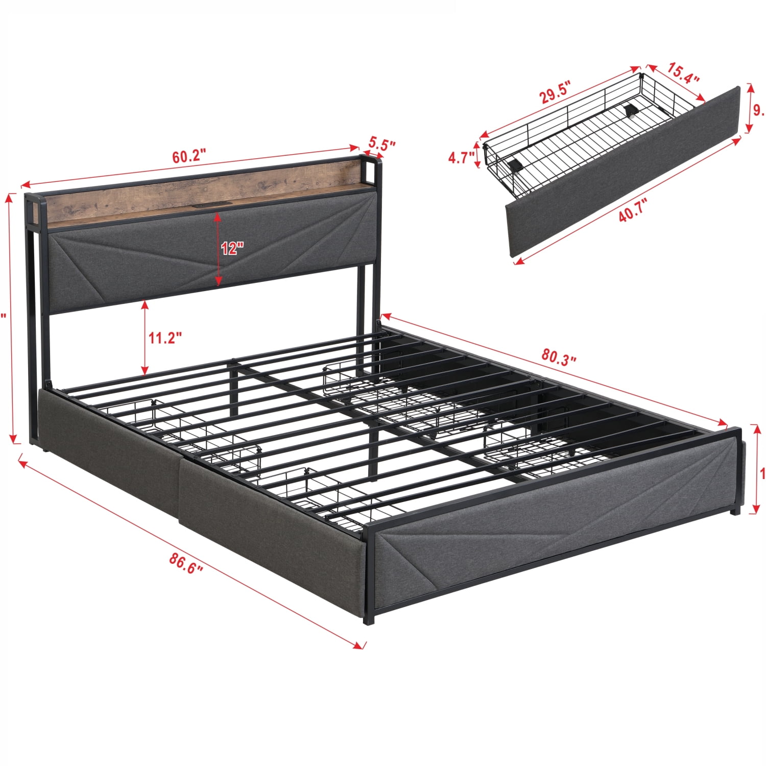 Solid and Stable Queen Bed Frame with Storage Headboard NoiseFree and