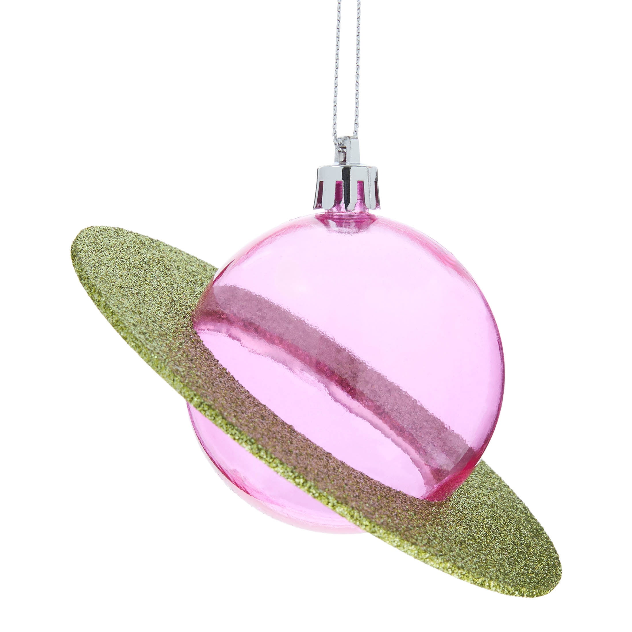Green and Pink Glitter Planet Christmas Ornament, 2.4", by Holiday Time