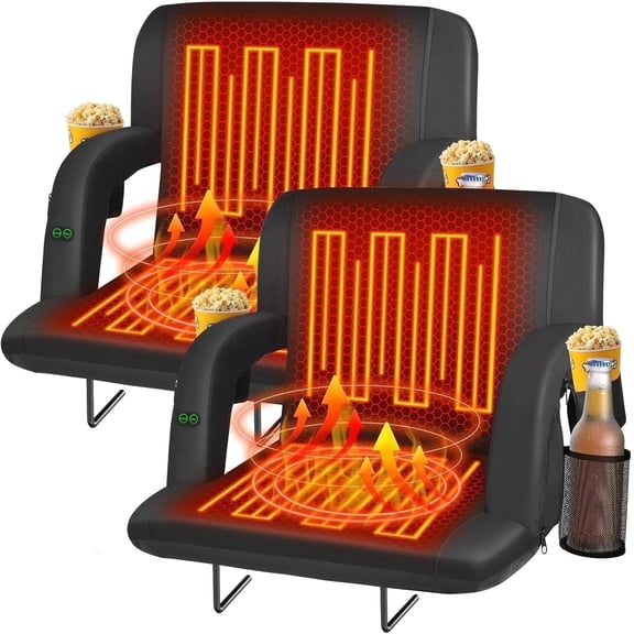 PNKKODW 21" 2pcs Dual-Sided Heated Stadium Seats for Bleachers with Back Support, 3 Levels Heating Stadium Seating for Bleachers Seat, 5 Pockets Portable Stadium Chair for Outdoor(No Battery)