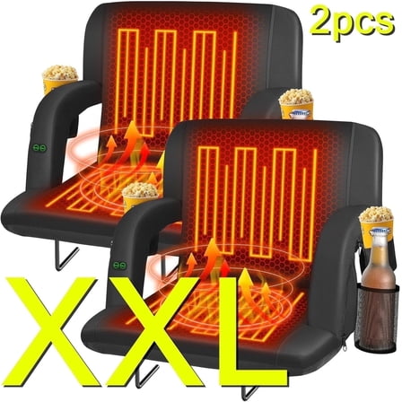 PNKKODW 25" 2pcs Dual-Sided Heated Stadium Seats for Outdoor Stadium Match Training, Protable Bleachers Seat with Back Support, 3 Levels Heating, 5 Pockets Portable(No Battery)
