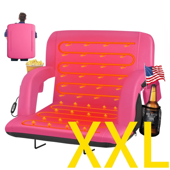 PNKKODW 25" Dual-Side Foldable Heated Stadium Seats with Back Support, Portable Stadium Chair for Bleachers, USB 3 Levels of Heat, for Outdoor Camping Winter Sports,Pink(No Battery)
