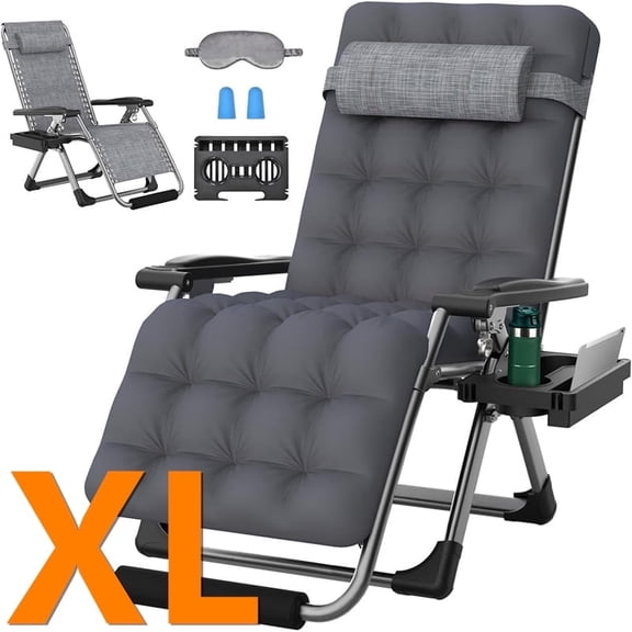 PNKKODW Oversized 29" XL Zero Gravity Chair w/Upgraded Lock and Wider Cup Holder,Removable Cushion&Headrest&Footrest, Camping Reclining Lawn Chair for Patio Outdoor Office,Fossil Gray
