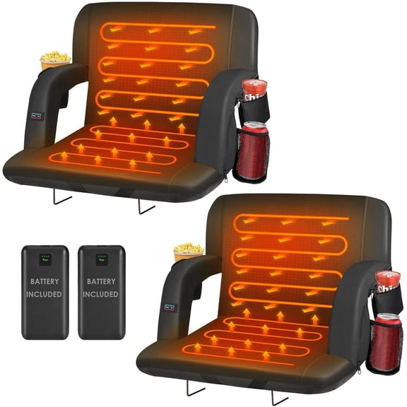PNKKODW 2PCS 23" Dual-Sided Heated Stadium Seats for Bleachers with Back Support, 3 Levels Heating Stadium Bleachers Seat with Backrest, Portable Stadium Chair (20000mAh Power Bank)