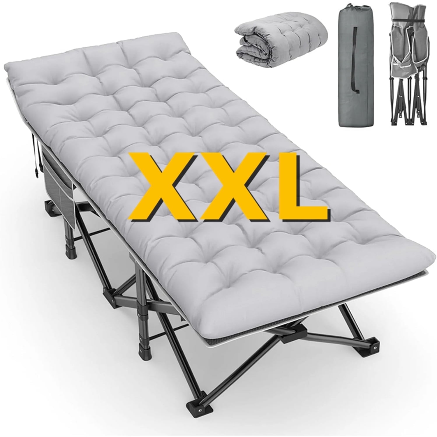 RC Portable Camping Cot Adult Folding Bed - Black 6.2ft Backpacking Tent Cots Camping Furniture Sleeping Fold Up Bed