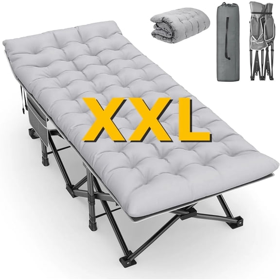 PNKKODW 32" Folding Camping Cot w/Mattress, 500lbs Capacity, Portable for Adults - Indoor Outdoor Use, Gray Cot Gray Pad