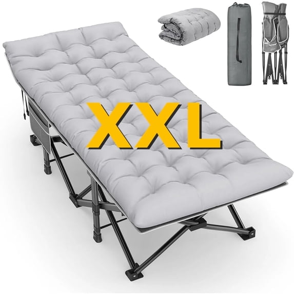 PNKKODW 32" Folding Camping Cot w/Mattress, 500lbs Capacity, Portable for Adults - Indoor Outdoor Use, Gray Cot Gray Pad