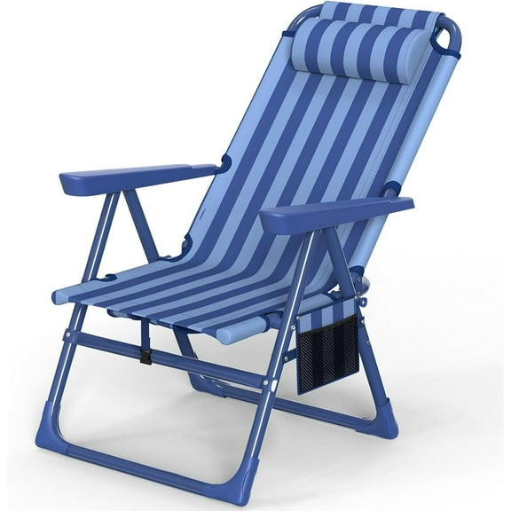 PNKKODW Backpack Beach Chair for Adults,6-Positions Fold Camping Chair with Cup Holder and Cooler Bag,Royal Blue