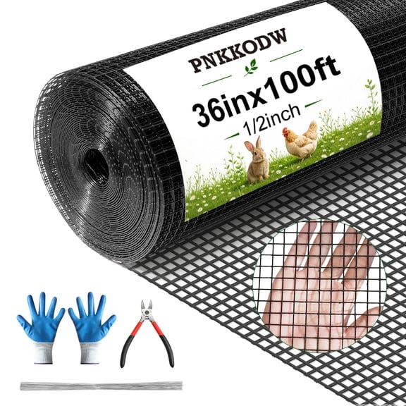PNKKODW 1/2'' 36inx100ft Hardware Cloth, 19 Gauge Chicken Wire Fence, Hot Dipped Galvanized After Welding PVC Coated Metal Mesh Roll for Garden Fence Tree Guard, Poultry Netting Cage Fence, Black