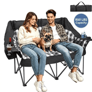 PNKKODW Oversized Padded Double Camping Chair Heavy Duty Folding Loveseat Supports Up to 800 lb 2 Person Outdoor Lawn Chair with Cooler Bags and Wine Glass Holders