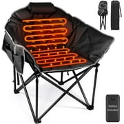 PNKKODW Heated Camping Chair w/12V Power Bank & Pockets - Perfect for Winter Outdoors, Sports, Patio - Black