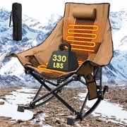 PNKKODW XL Heated Rocking Camping Chair for Adults,Comfort Outdoor Rocker,Beige,3 Heat Levels,Cup Holder,600D Oxford,Heavy Duty 330 lbs,Folding Chair with Back Support