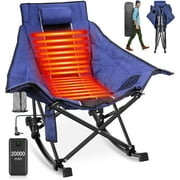 PNKKODW Heated Rocking Camping Chair, XL Oversized Lawn Chair for Adults, 3 Heat Levels, 20,000mAh, Blue
