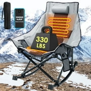 PNKKODW XL Oversized Heated Rocking Camping Chair, 3 Heat Levels Heated, Cup Holder, 600D Oxford, for Winter Outdoor, Gray（With 20，000mAh Power Bank）