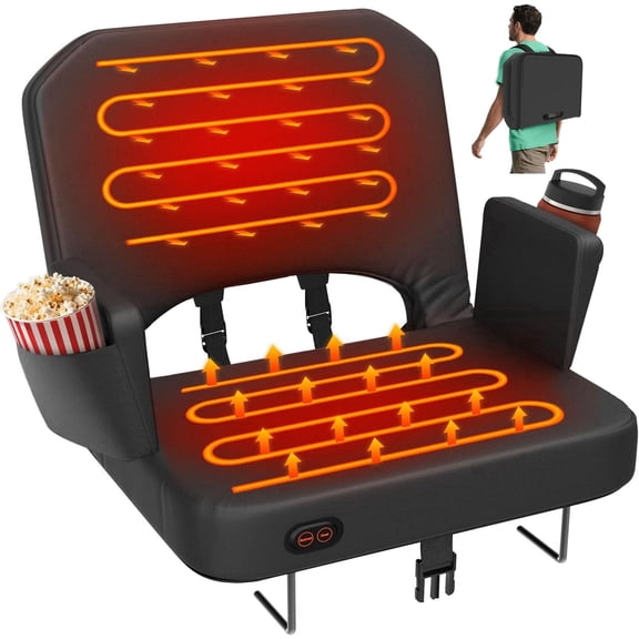 PNKKODW Heated Stadium Seats for Bleachers with Back Support,3 Heated Levels Bleacher Chairs with Cushion and Armrest, Folding Stadium Chairs for Outdoor Sports(NO Battery)