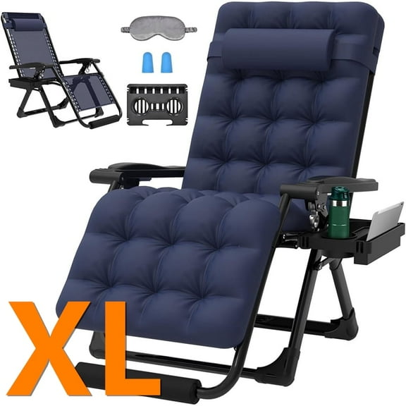 PNKKODW Oversized 29" XL Zero Gravity Chair w/Upgraded Lock and Wider Cup Holder,Removable Cushion&Headrest&Footrest, Camping Reclining Lawn Chair for Patio Outdoor Office,Blue