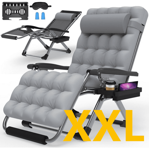 PNKKODW 33" XXL Zero Gravity Chair, Lounge with Removable Cushion & Headrest, Reclining Camping Chair with Upgraded Lock, Footrest, for Indoor/Outdoor, Gray