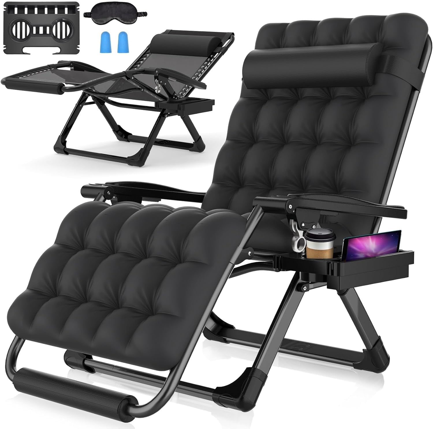 PNKKODW Oversized Zero Gravity Chair,33In XXL Lounge Chair w/Removable Cushion&Headrest ...