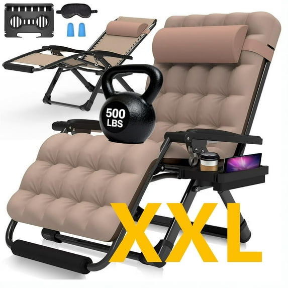 PNKKODW 33" XXL Zero Gravity Chair, Reclining Lounge with Removable Cushion & Headrest, Upgraded Lock, Footrest, for Indoor/Outdoor, Khaki