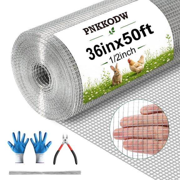 PNKKODW 1/2'' 36inx50ft Hardware Cloth, 19 Gauge Chicken Wire Fence, Hot Dipped Galvanized After Welding Wire Fencing Mesh Roll for Garden Fence Tree Guard, Poultry Animal Netting Cage Fence, Silver