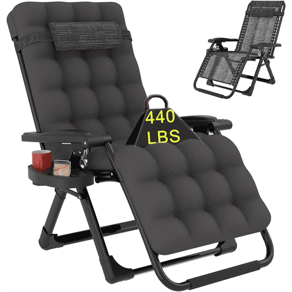 PNKKODW Zero Gravity Chair with Upgraded Alloy Steel Lock Removable Cushion Cup Holder, 440lbs Capcity Folding Patio Recline Lawn Chair for Indoor/Outdoor Use,Fossil Gray