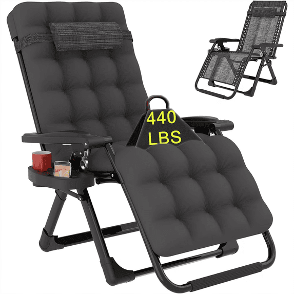 PNKKODW Zero Gravity Chair with Upgraded Alloy Steel Lock Removable Cushion Cup Holder, 440lbs Capcity Folding Patio Recline Lawn Chair for Indoor/Outdoor Use,Fossil Gray