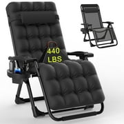 PNKKODW Zero Gravity Chair with Upgraded Alloy Steel Lock Removable Cushion Cup Holder, 440lbs Capcity Folding Patio Recline Lawn Chair for Indoor/Outdoor Use,Black
