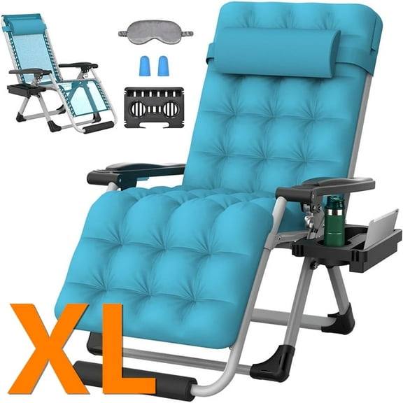 PNKKODW Oversized 29" XL Zero Gravity Chair w/Upgraded Lock and Wider Cup Holder,Removable Cushion&Headrest&Footrest, Camping Reclining Lawn Chair for Patio Outdoor Office,Light Blue