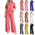 thumbnail image 1 of PNTUTB 2 Piece Set for Women Crew Neck Short Sleeve Top Wide Leg Pants Outfit Set Solid Color Casual Loose Comfortable Daily Trendy Homewear Sets, 1 of 7