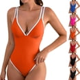 thumbnail image 1 of PNTUTB 2026 Fashion Women's Swimwear Solid-Color V-Neck Spaghetti-Strap Slimming Bikini One-Piece Swimsuit with Backless Design and Tummy-Tucking, 1 of 7