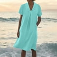 thumbnail image 1 of PNTUTB 2026 Summer Women's Dress: Solid-Color Casual Breathable Loose Comfortable V-Neck Short-Sleeve Dress with Pockets, 1 of 6