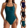 thumbnail image 1 of PNTUTB 2026 Swimwear for Women Solid-Color One-Piece Swimsuit with Wavy Neckline Halter Neck Ruching Slimming Tummy-Tucking and Open-Back Design, 1 of 6