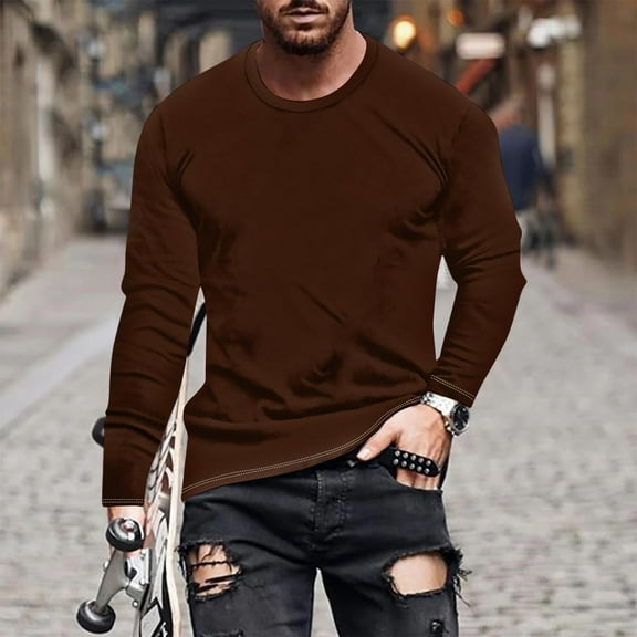 PNTUTB Autumn/Winter Fashion Men's Solid Color Casual Comfortable Crew Neck Long Sleeve Base Layer Top