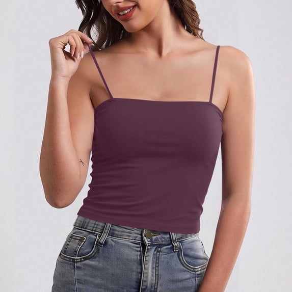 PNTUTB Camisoles for Women Stylish Solid-Color Seamless Tencel Tank Top Casual Slim Comfortable Wire-Free Sleeveless Top with Padded Cups