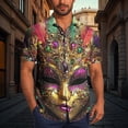 thumbnail image 1 of PNTUTB Carnival Fashion Print Men's Casual Collared Button Down Cardigan Short Sleeve Loose Blouse, 1 of 6