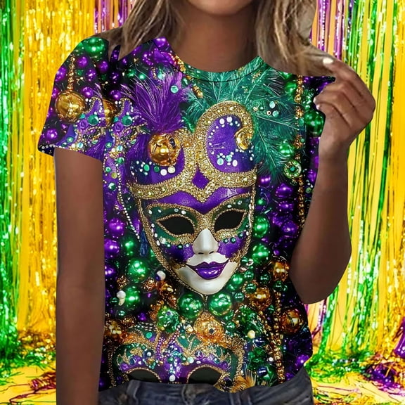 PNTUTB Carnival Style Women's Comfortable Loose Fashion Printed Casual Crew Neck Short Sleeve T Shirts