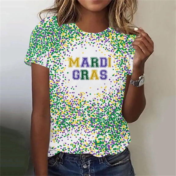 PNTUTB Carnival Women's Fashion Print Relaxed Short Sleeve Comfortable and Casual Crew Neck Design T Shirts