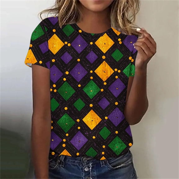 PNTUTB Carnival Women's Fashion Printed Casual Round Neck Short Sleeved Loose Comfortable Pullover T-shirts