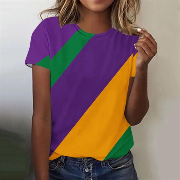 PNTUTB Carnival Women's Fashion Printed Round Neck Loose Comfortable Casual Pullover Short Sleeved T-shirts