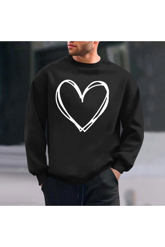 Casual Crew Neck Long Sleeve Sweatshirts for Men Classic Loose Pullover with Fashion Valentine's Day Print