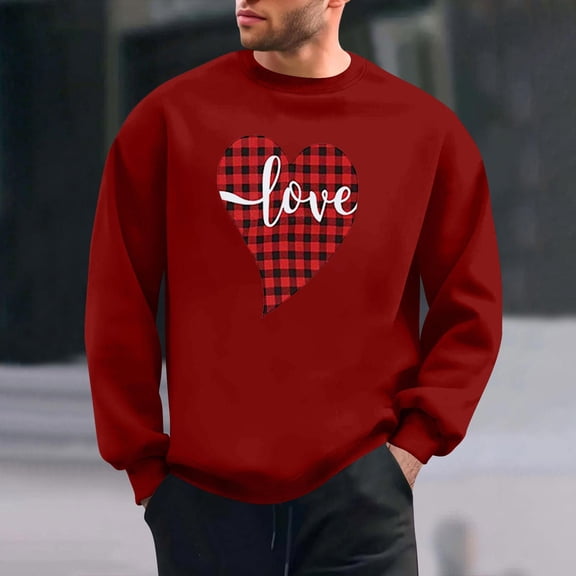 PNTUTB Casual Crew Neck Pullover Fashion Valentine's Day Print Long Sleeves Loose Comfort Sweatshirts for Men