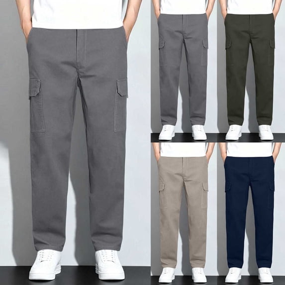 PNTUTB Chino Pants for Mens Straight Leg Trousers Basic Classic Office Workwear Daily Casual Loose Comfort Pants with Multiple Pockets