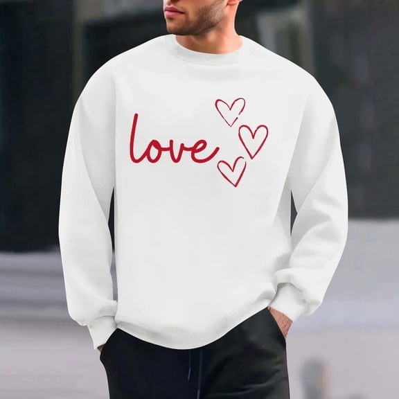 PNTUTB Crew Neck Long Sleeve Casual Sweatshirts for Men Loose Classic Pullover with Valentine's Day Fashion Print