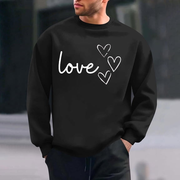 PNTUTB Crew Neck Long Sleeve Casual Sweatshirts for Men Loose Classic Pullover with Valentine's Day Fashion Print